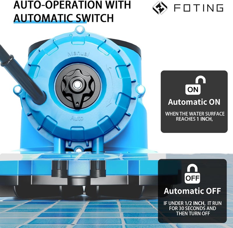 FOTING 1/3 HP Automatic Swimming Pool Cover Pump,2250 GPH Submersible Water Pump, Water Removal with 3/4” Check Valve Adapter & 25ft Power Cord, Drainage for Ponds, Rooftops, Water Beds - Image 2